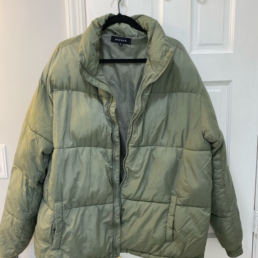 PacSun Green Quilted Puffer Coat with Water-Resistant Fabric